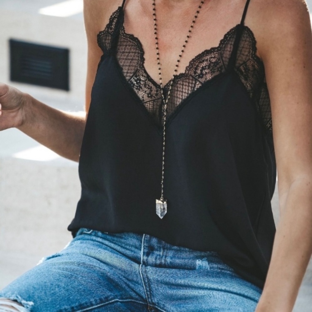 COMING SOON Black Lace Inset Cami Camisole - Picture 2 of 4
